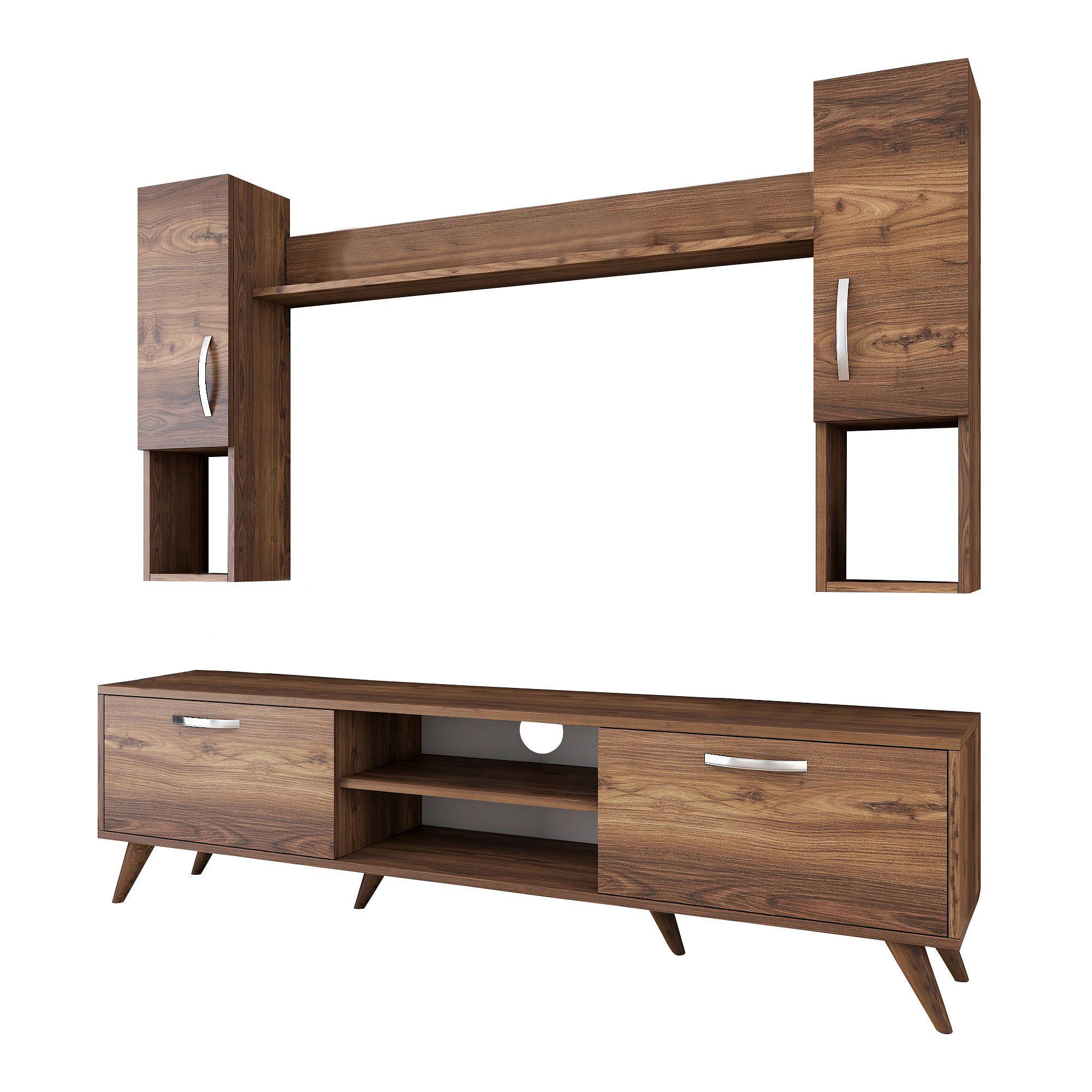 Lowboard with wall shelf with doors walnut brown 9