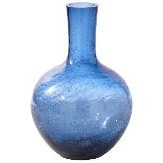 Gecrackelte Kugelvase Glas Blau 0