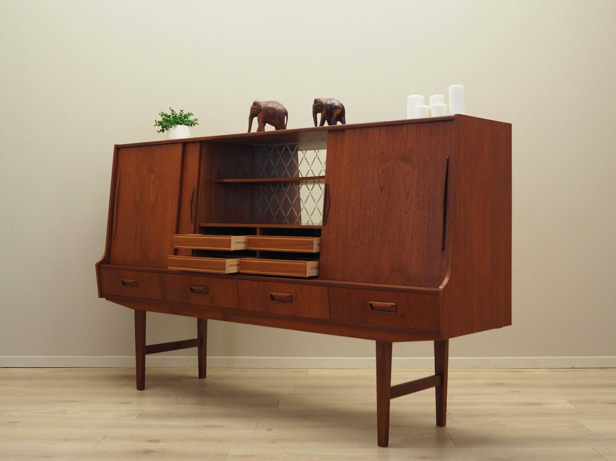 Highboard Teak Wood Brown 1960s 4