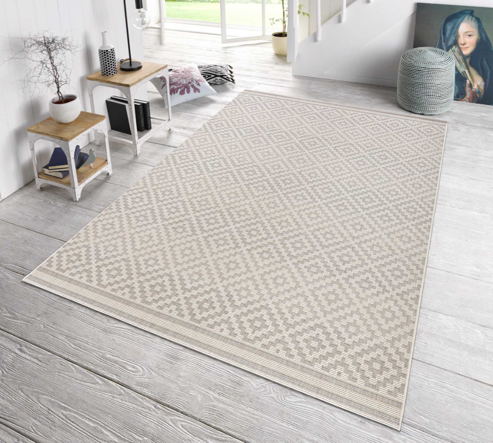 Indoor/Outdoor rug diamond synthetic fiber grey / white 80 x 150 cm 0