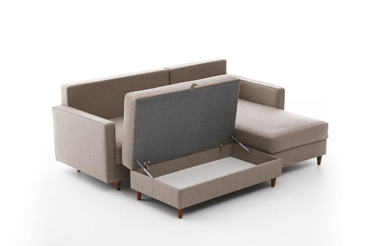 Eva Sofa Récamiere Rechts mit Hocker Creme 7