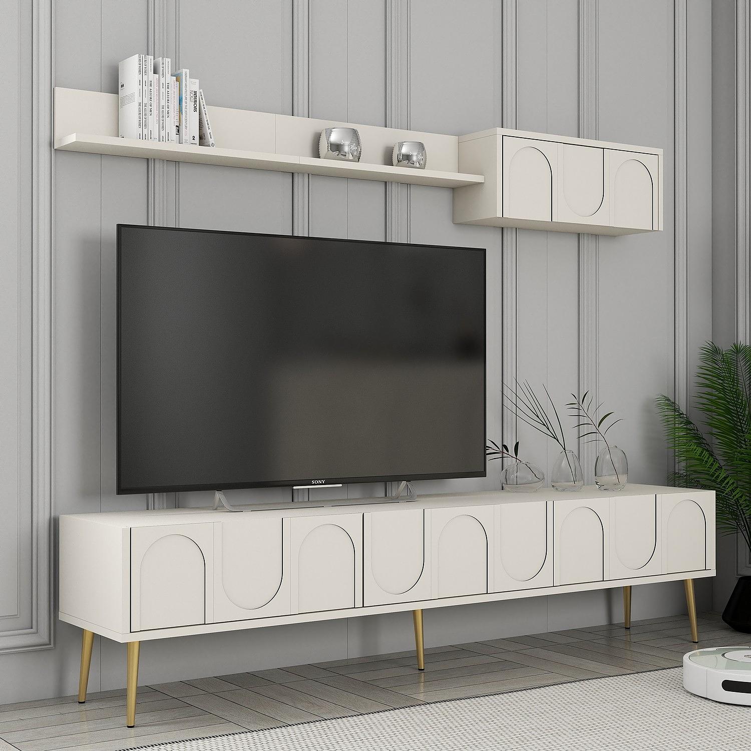 Lyon 2 TV cabinet wood veneer cream gold 3