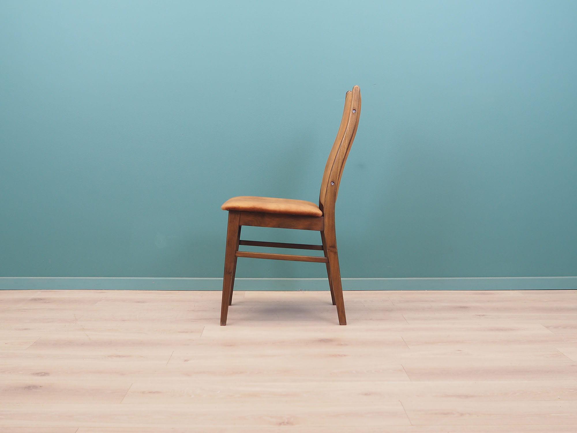 6x Chair Beech wood Velvet Brown 1960s 12