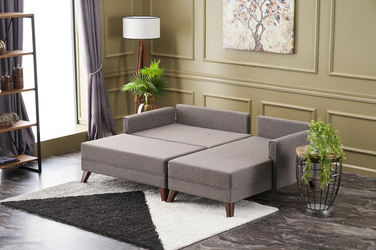 Bella Sofa Récamiere Rechts mit Hocker Braun 2