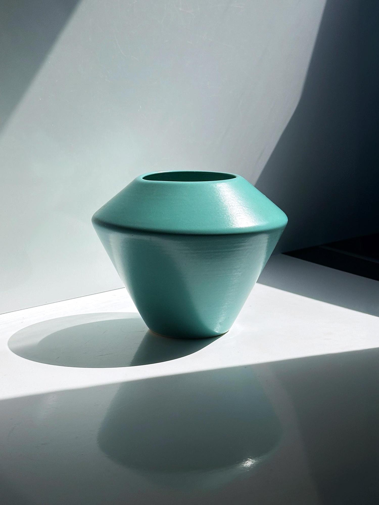 Vintage Vase Keramik Türkis 1990er Jahre 0