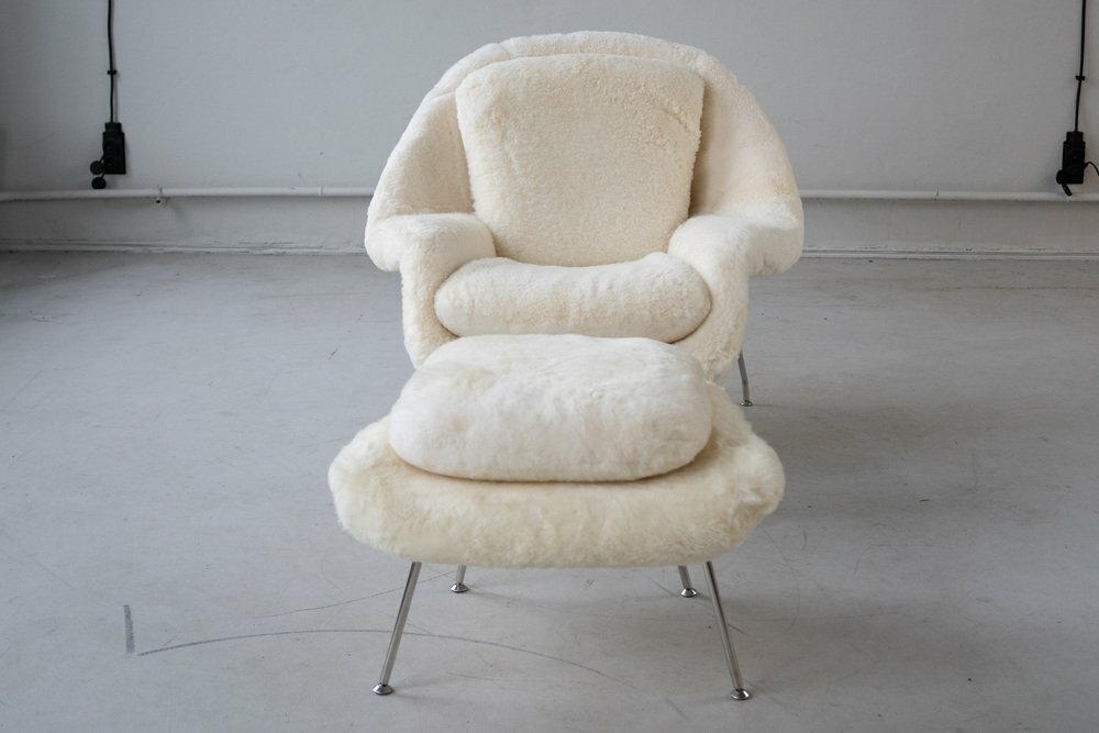 Vintage Eero Saarinen Womb Chair & Ottoman Textil Stahl Weiß 2