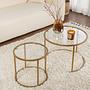 2x Set di tavolini Aurum Oro Trasparente Ø80cm Ø60cm Ø42cm 3