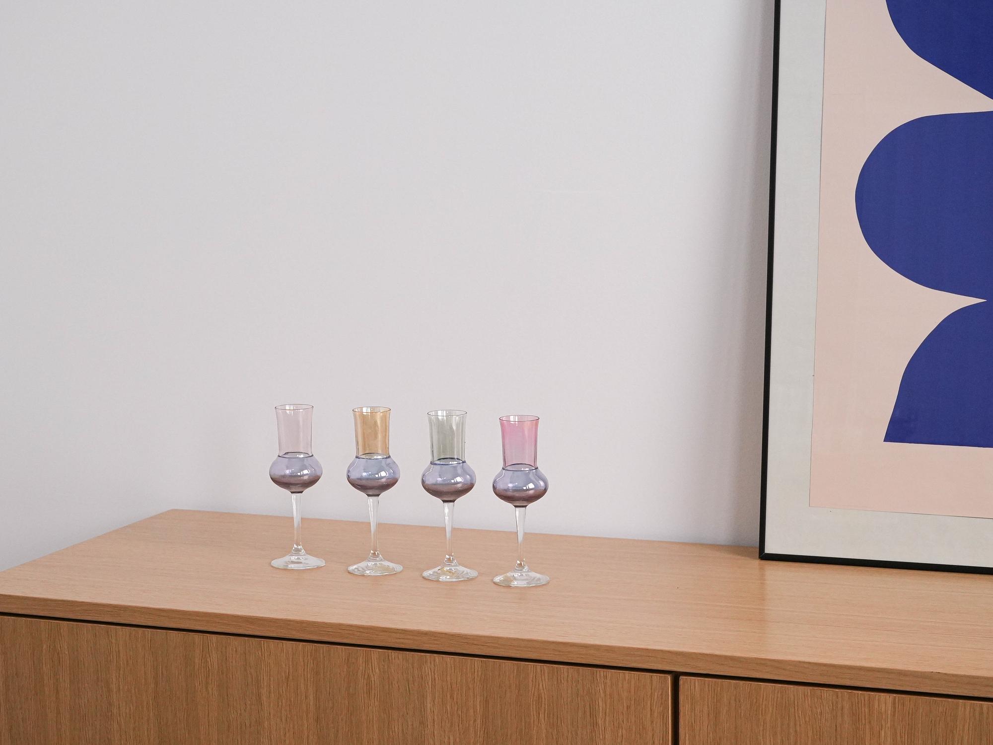 Glass set pastel colors 1970s 1