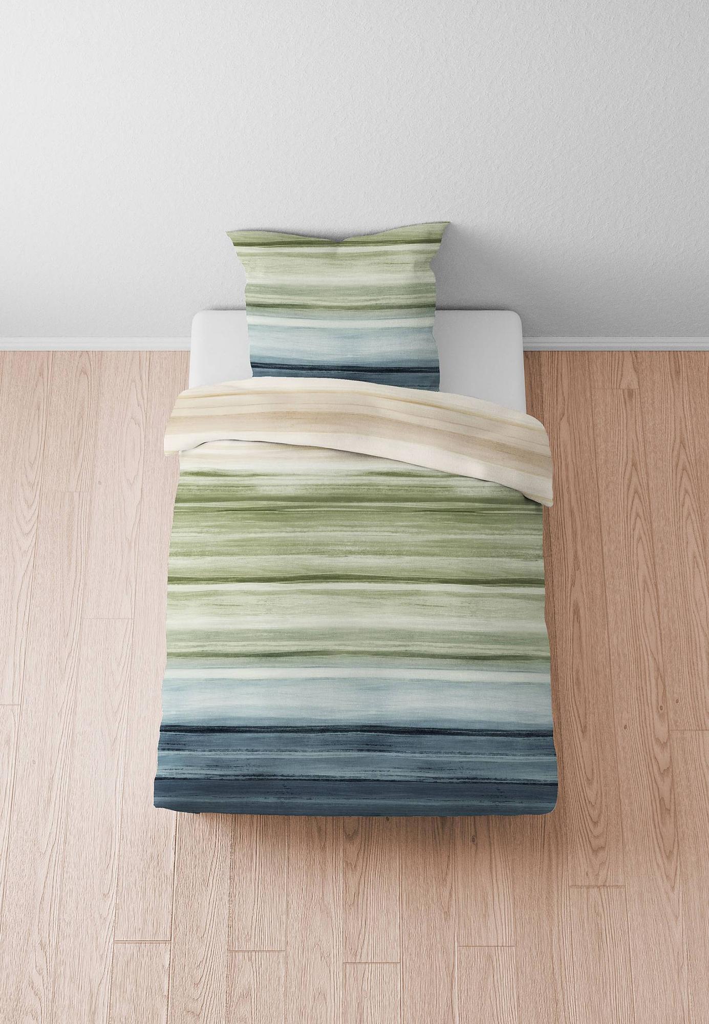 Saes Bettwäsche Mako-Satin Grün 155x200cm Kissen 80x80 cm 2