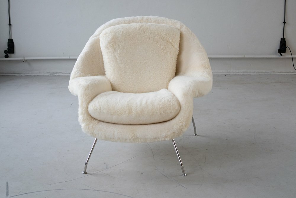 Vintage Eero Saarinen Womb Chair & Ottoman Textil Stahl Weiß 3