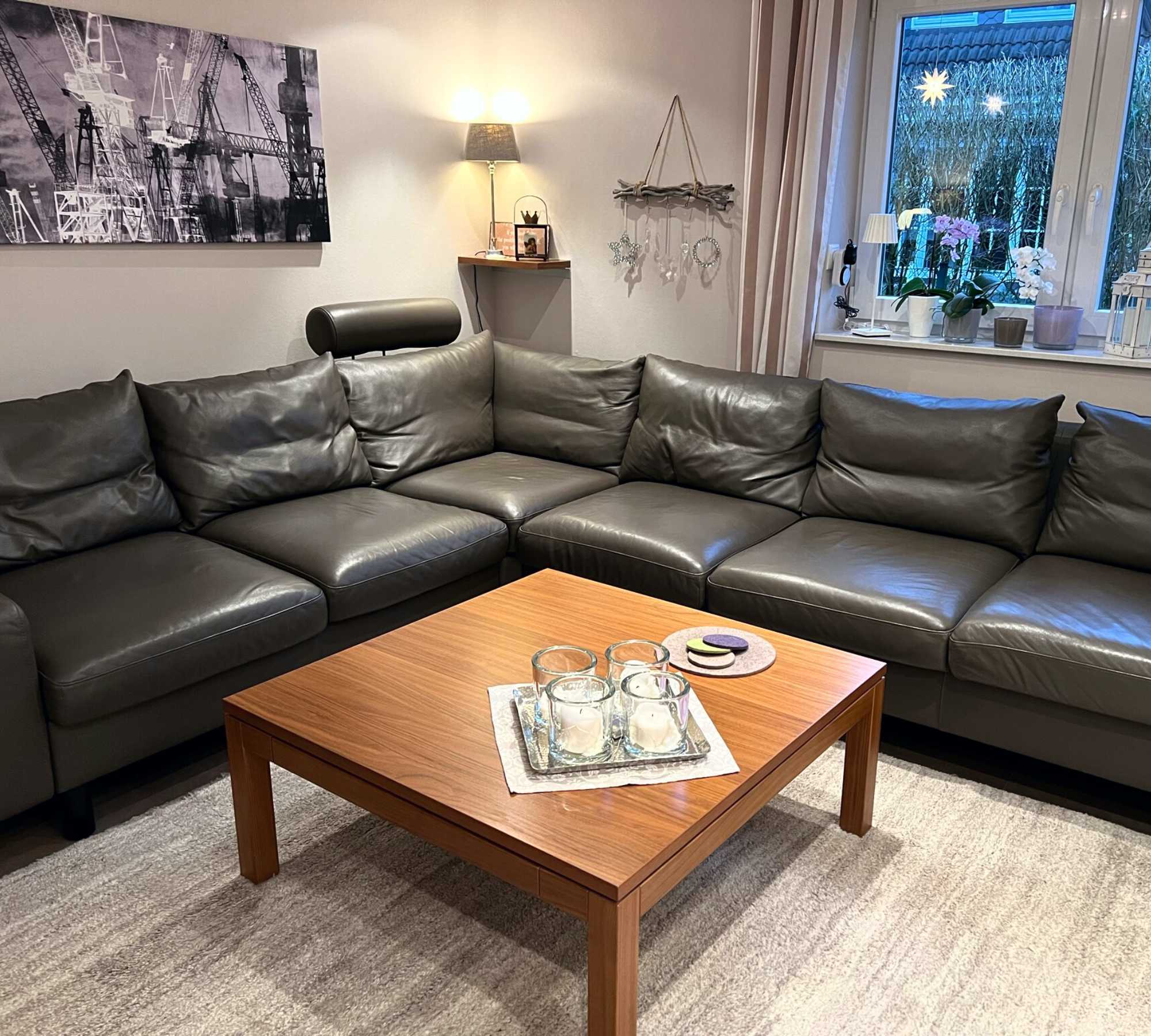 Ecksofa Leder Braun Khaki  0