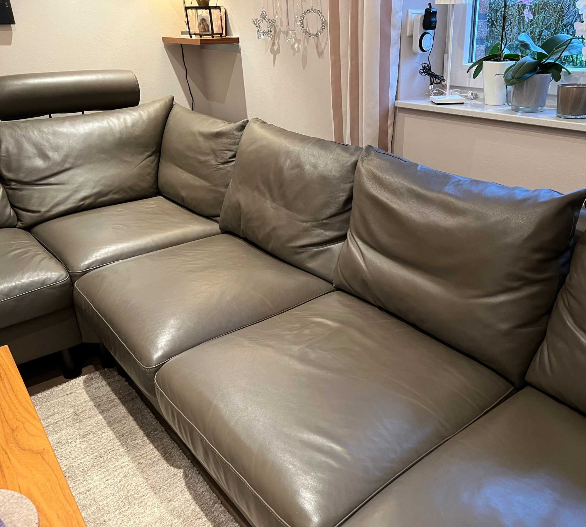 Ecksofa Leder Braun Khaki  1