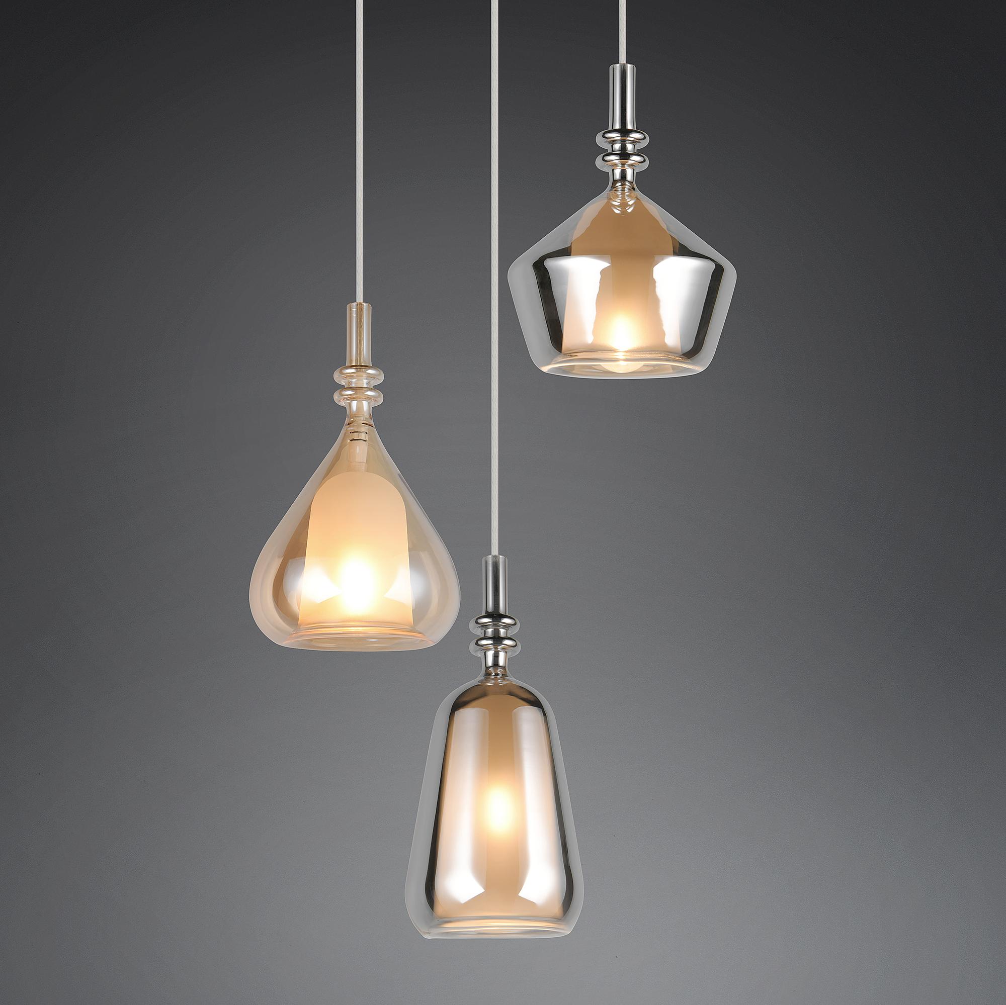 3-Flammig Aldea Pendelleuchte Farbglas Eisen 0