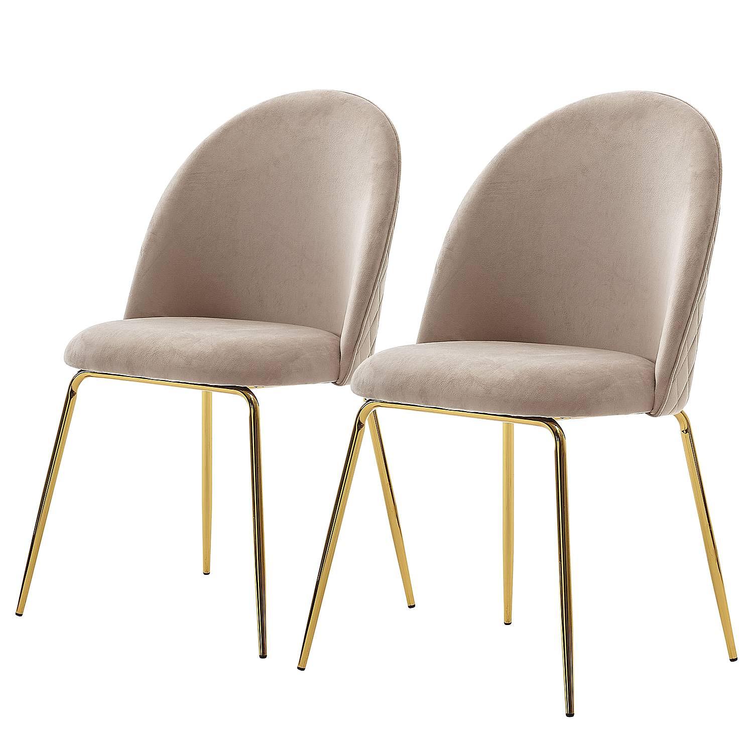 2x Esszimmerstuhl Paraco Samt Eisen Beige Gold 0