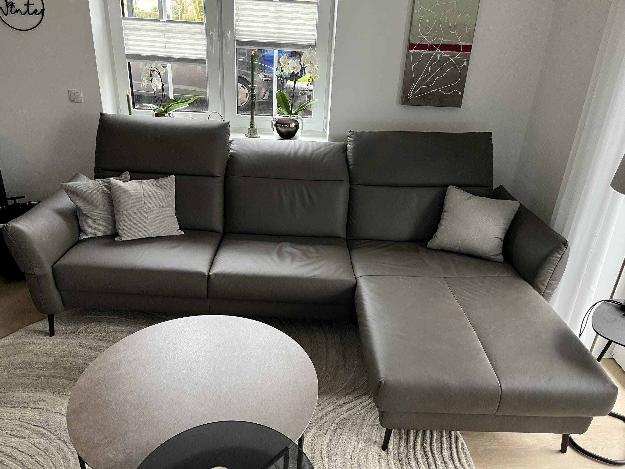 Ecksofa Leder Grau 0