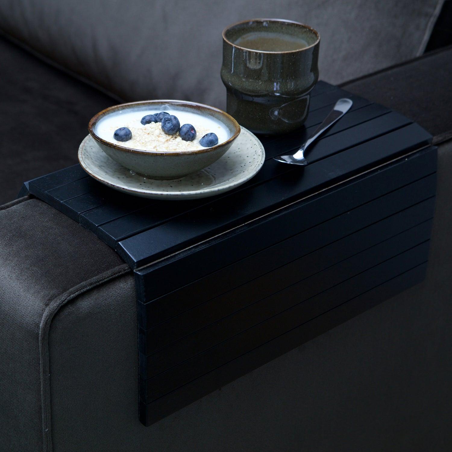 2x Armrest tray Birch wood Black 1