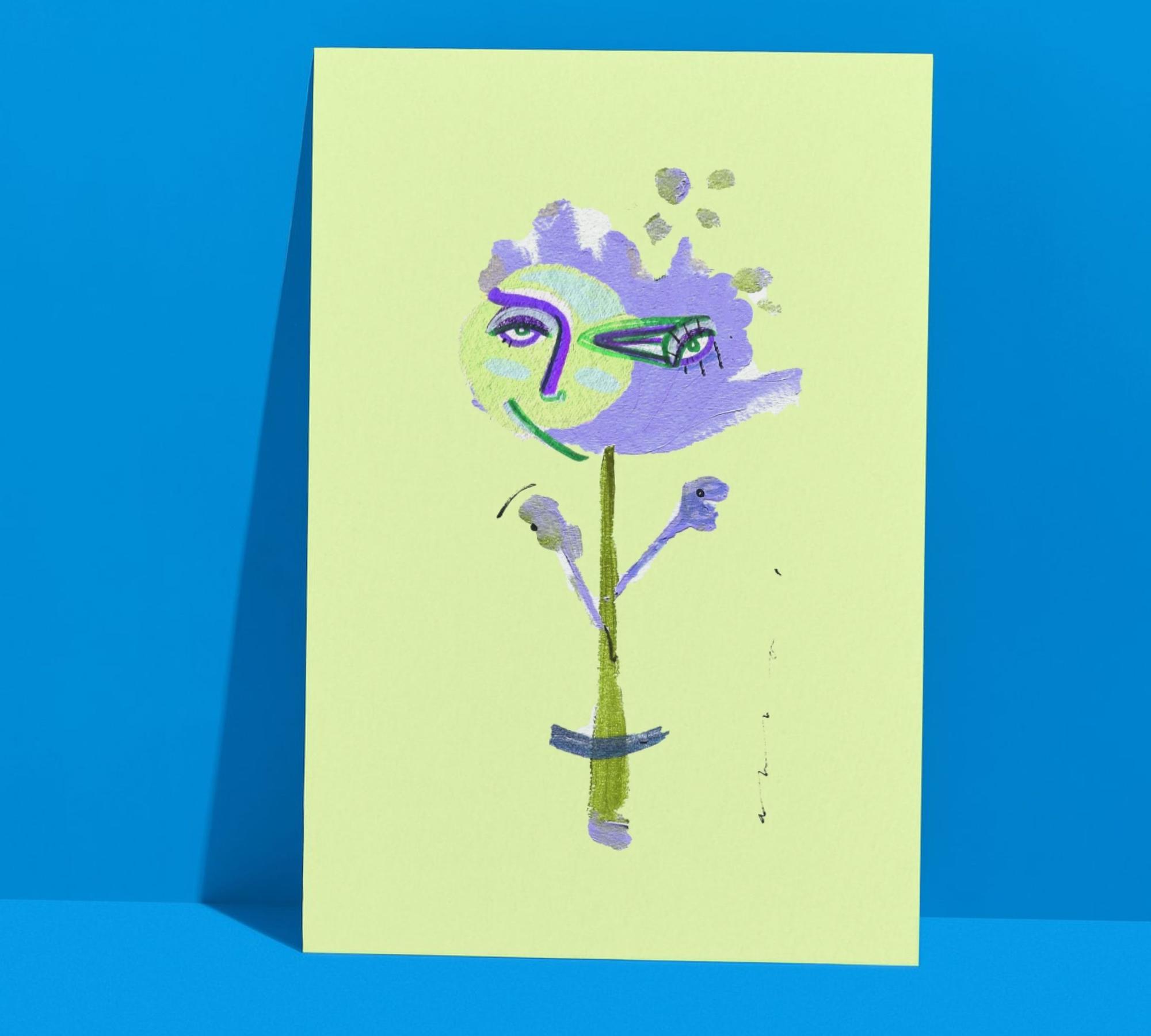 Lluna Flower verde con stampa d'arte viola multicolore 0