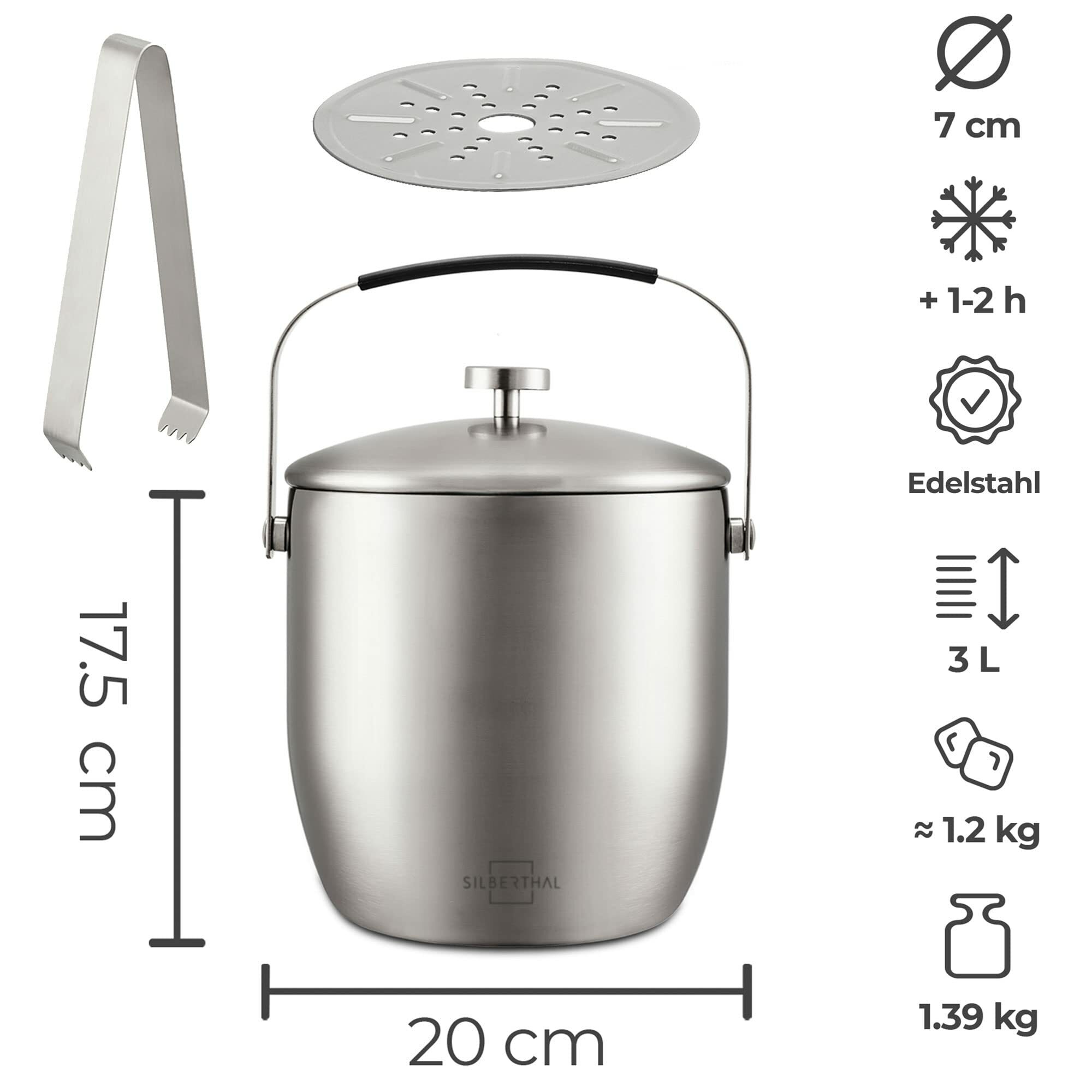 Eiskübel mit Deckel und Zange Groß Edelstahl 3L 5