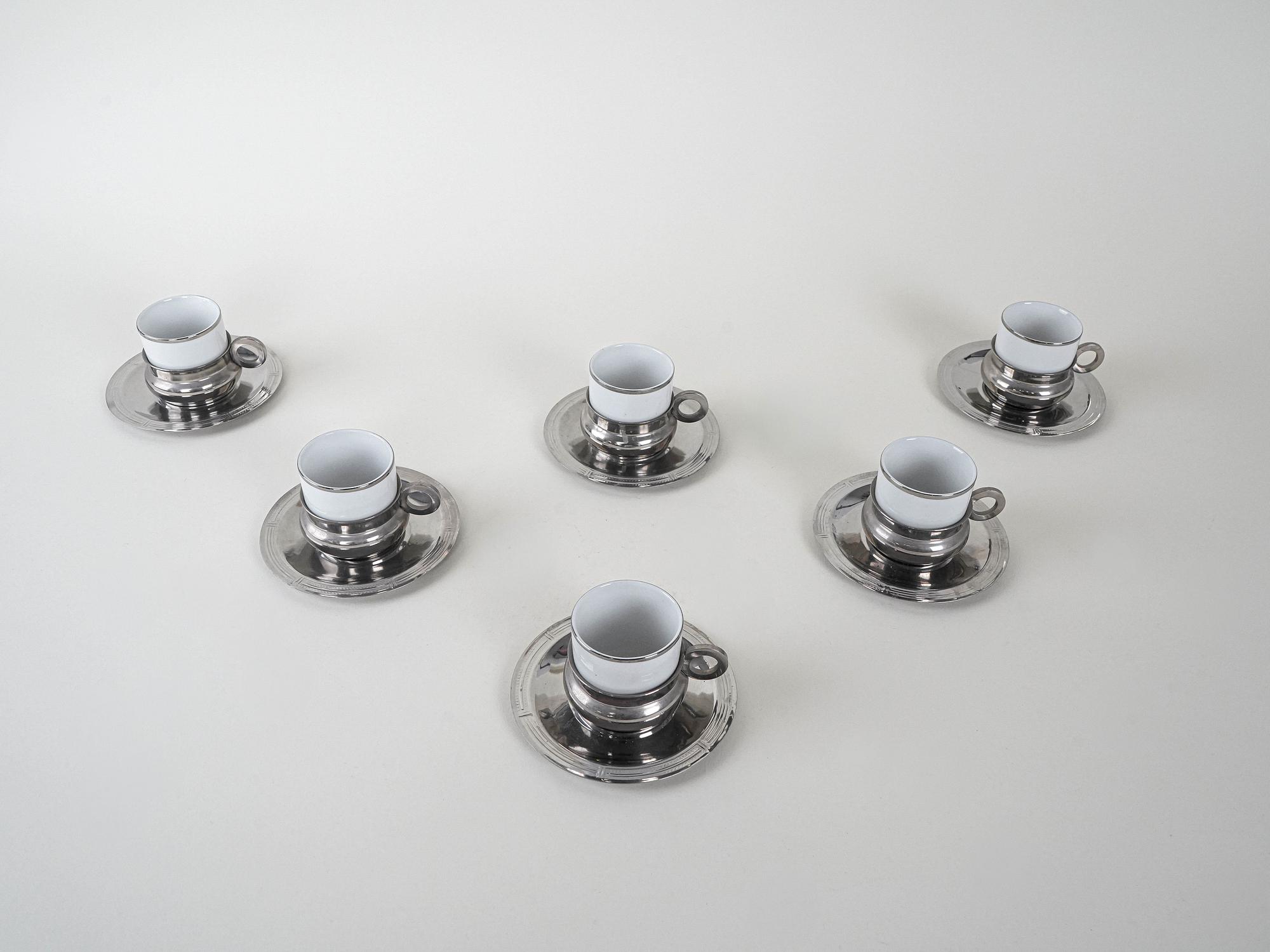 Porcelain cup set Silver White 1980s 3