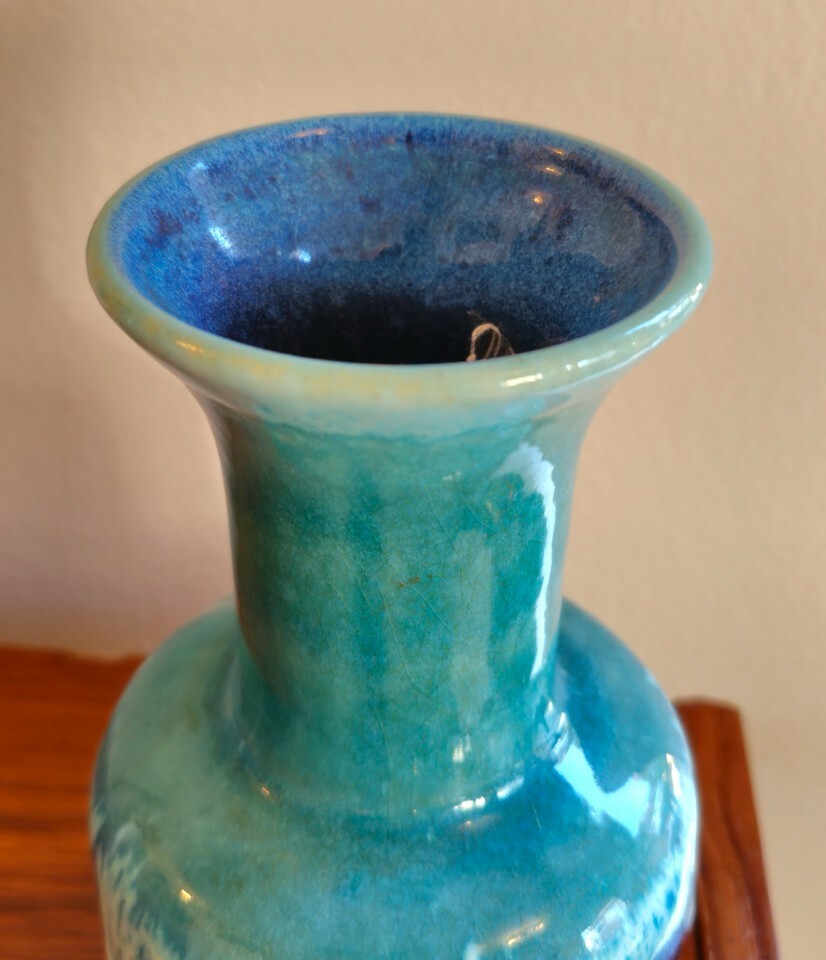 Vintage Vase Keramik Blau 1970er Jahre 3