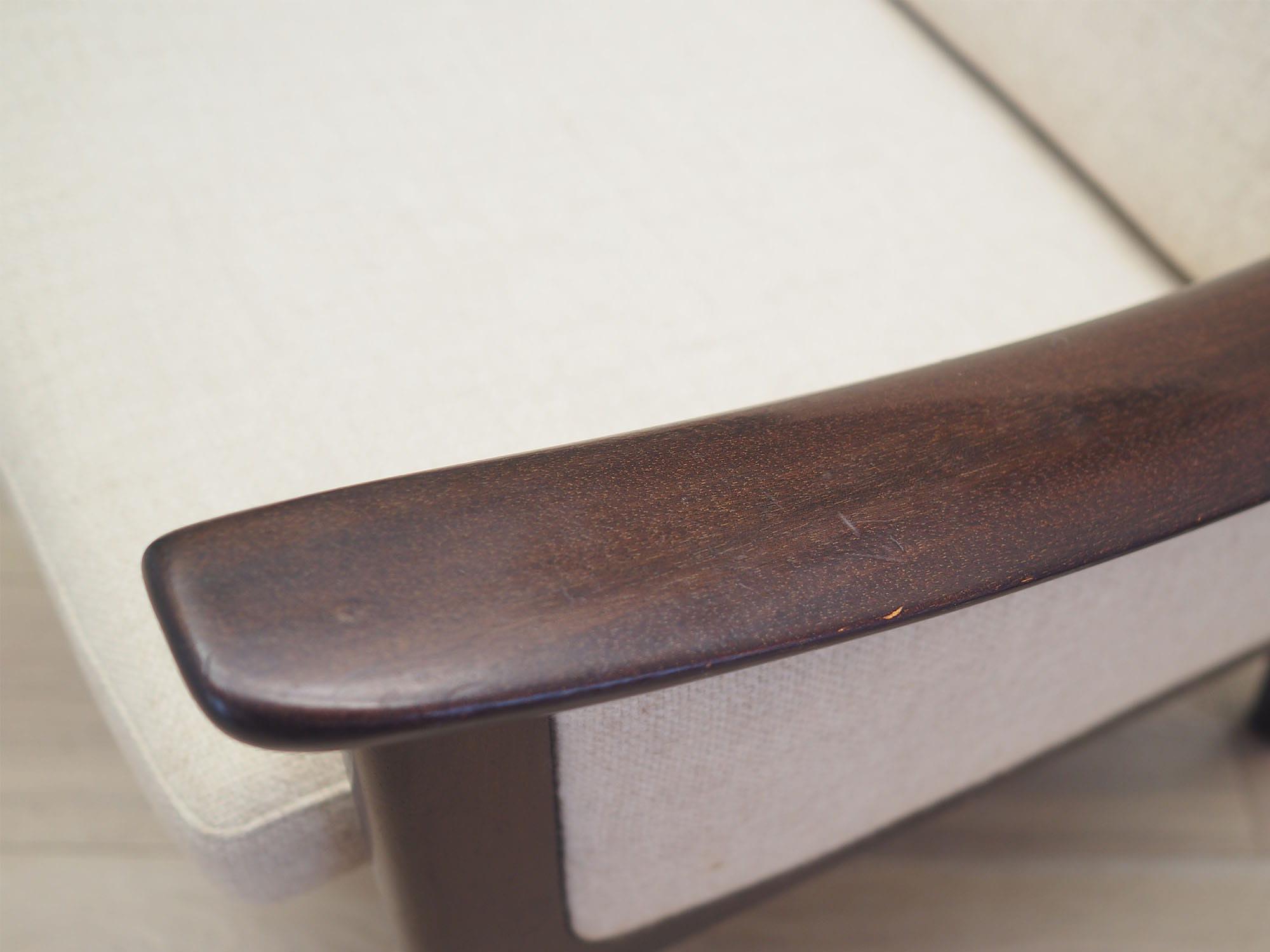 Vintage armchair wood fabric cream 1970s 13