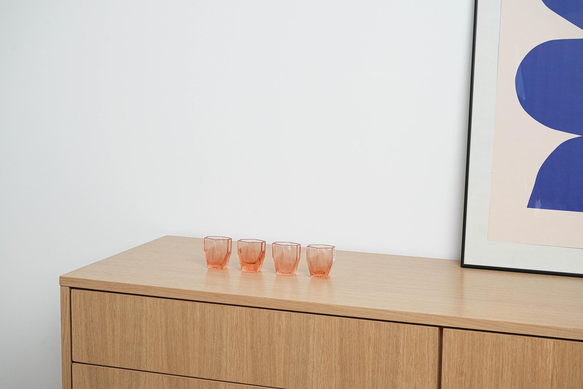 4x Art déco Schnapsgläser Rosa 1930er Jahre 1