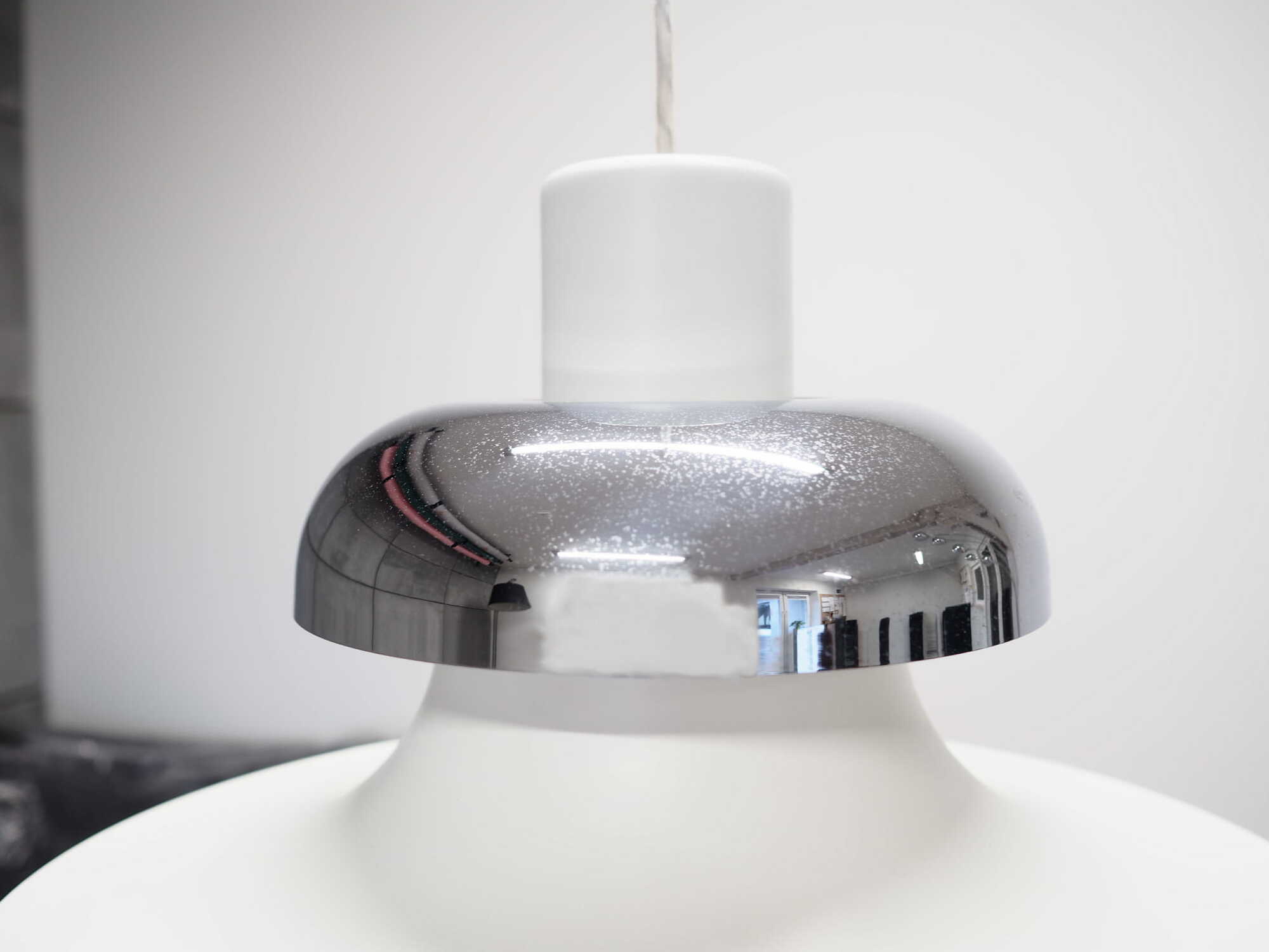 Vintage pendant lamp metal white 1970s 4
