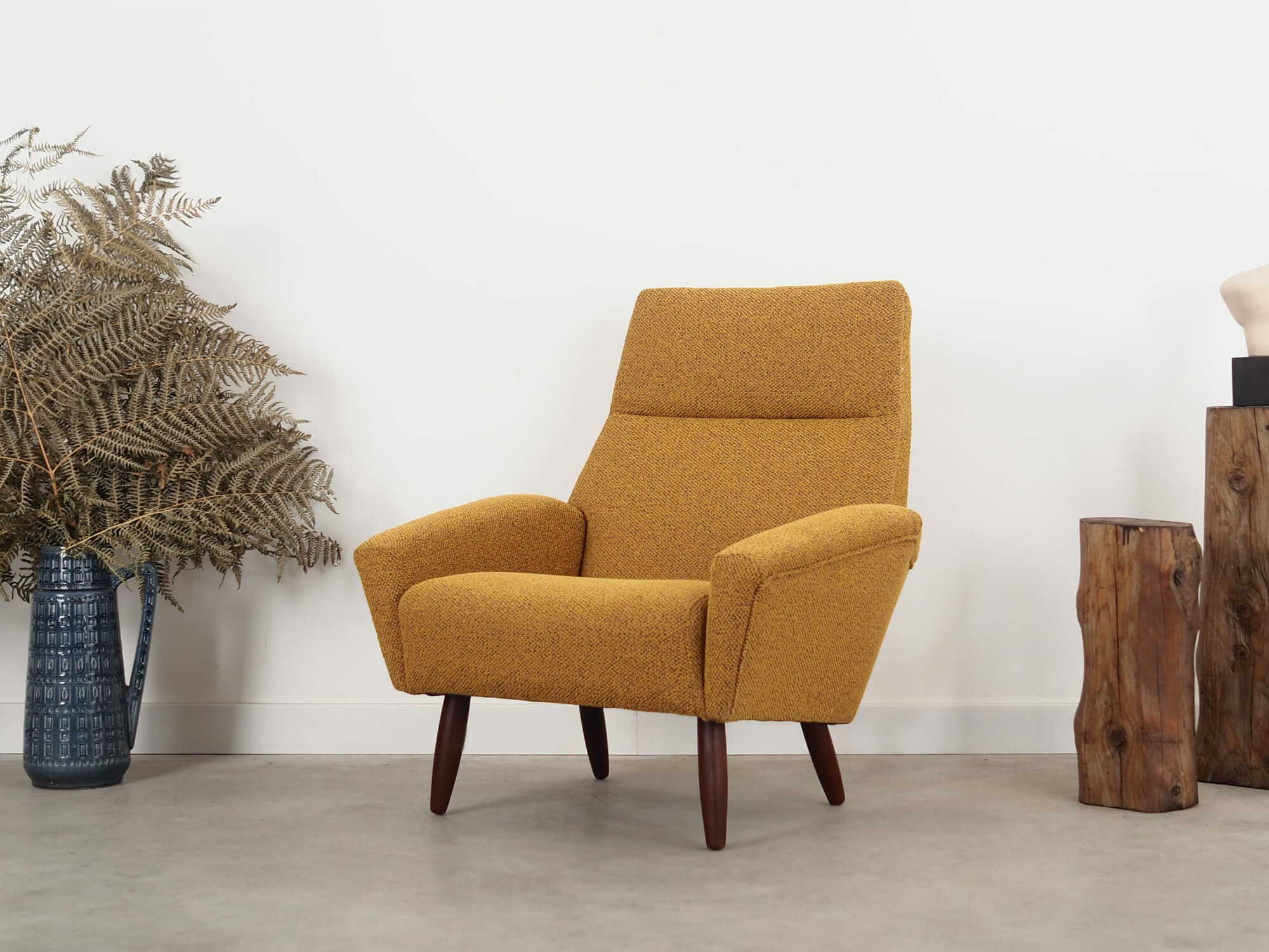 Vintage Stuhl Teakholz Textil Gelb 1970er Jahre  3