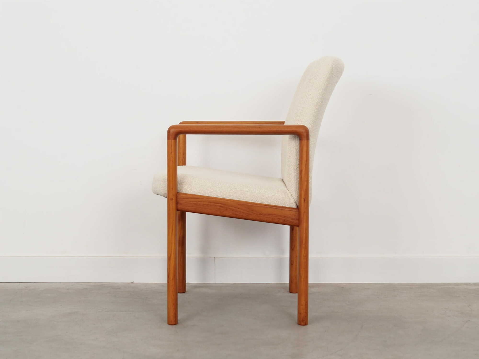 Vintage Chair Teak Wood Textile White 1970s 2