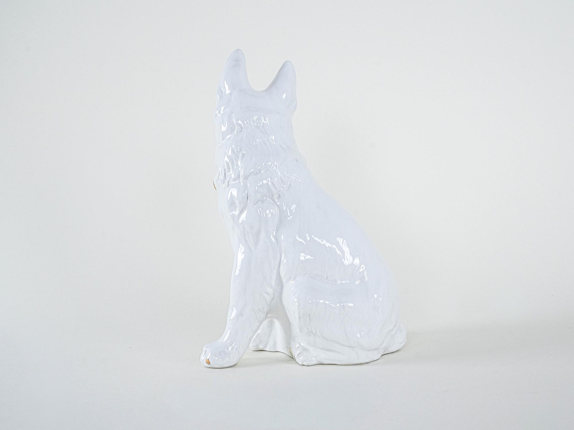 Hundefigur Porzellan Weiß 1960er Jahre 7
