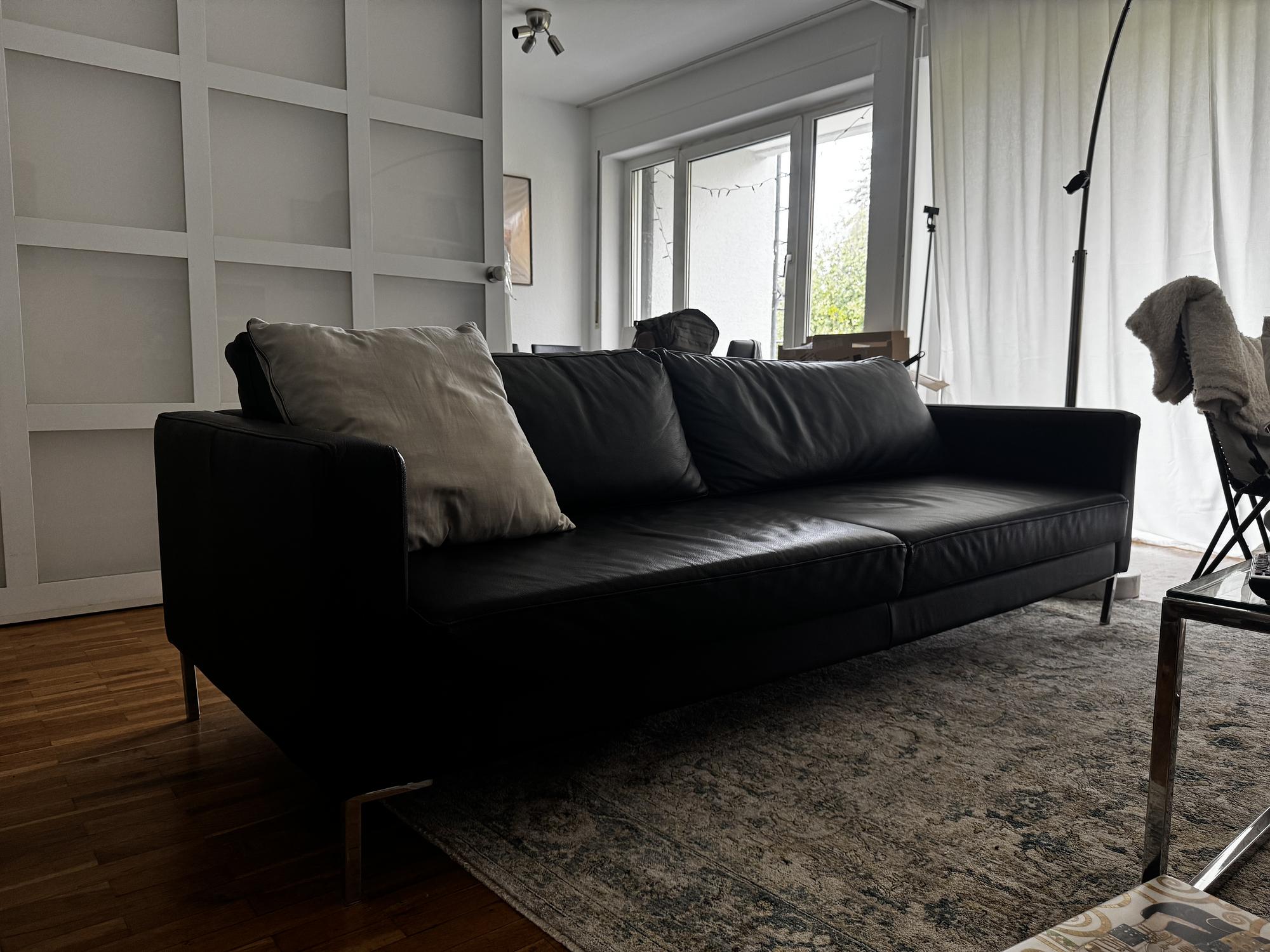 3-Sitzer Sofa Leder Schwarz 0