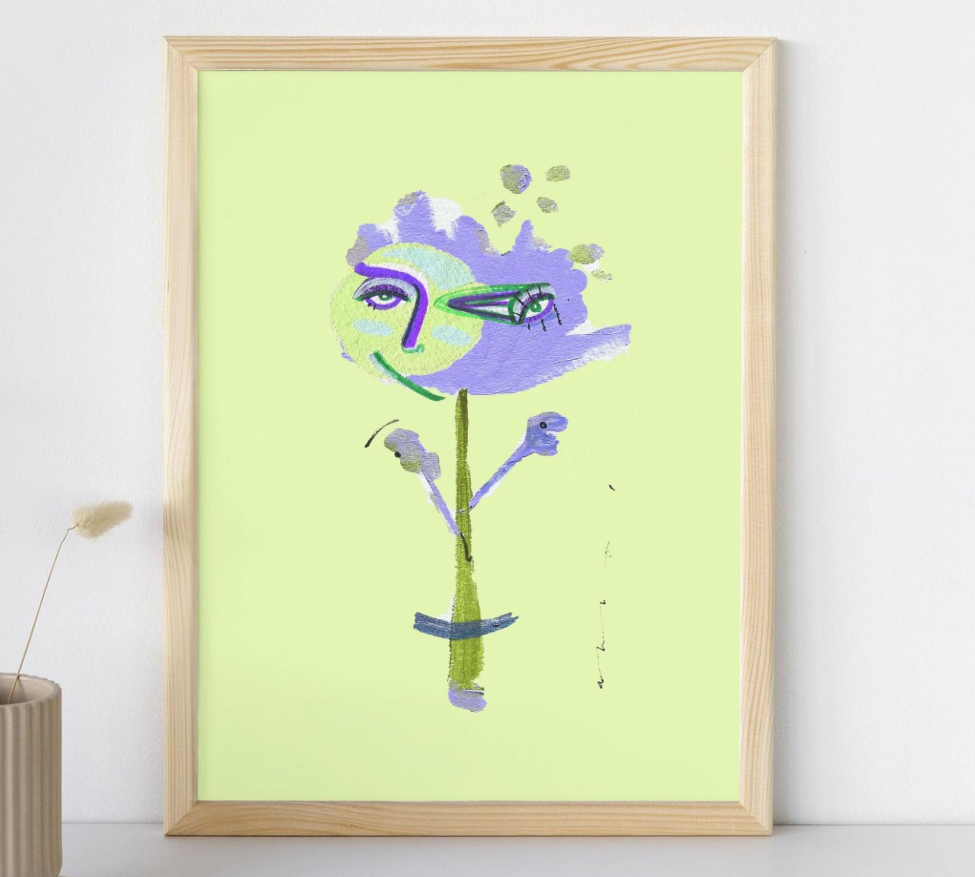 Lluna Flower verde con stampa d'arte viola multicolore 1