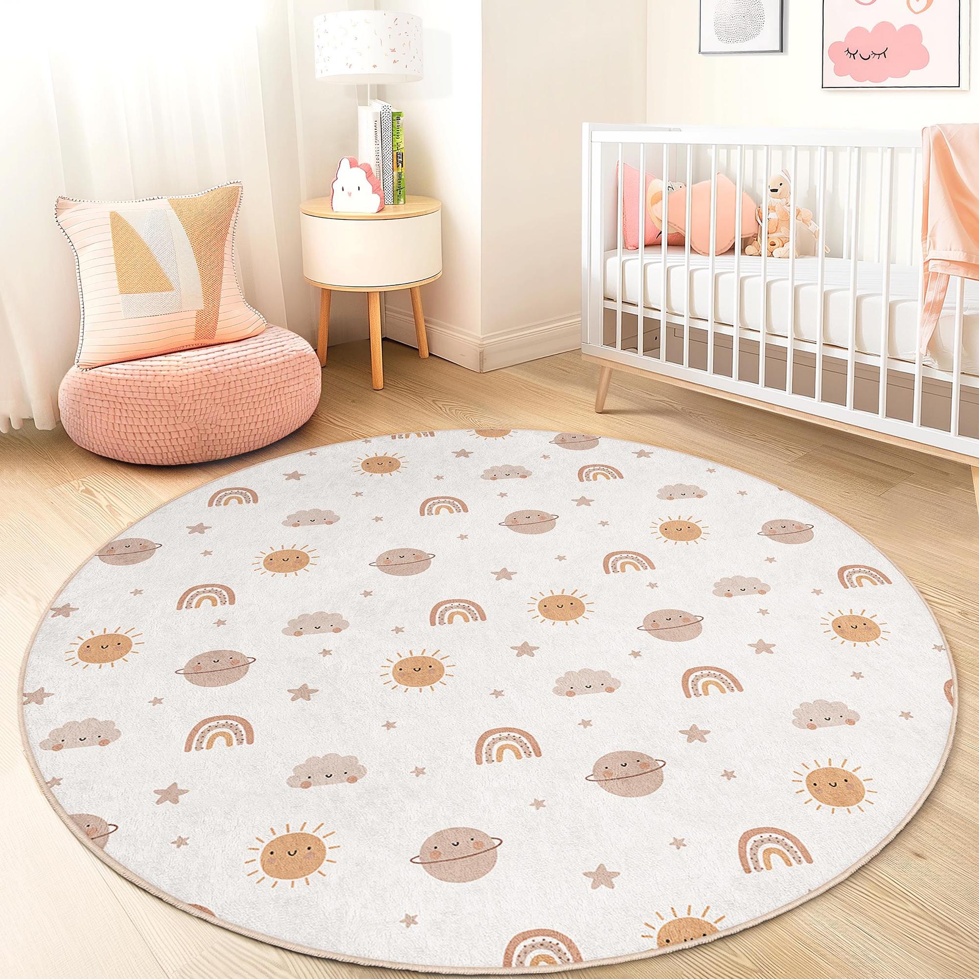 Rainbow and Planets Children's rug Multicolored Ø120cm 1