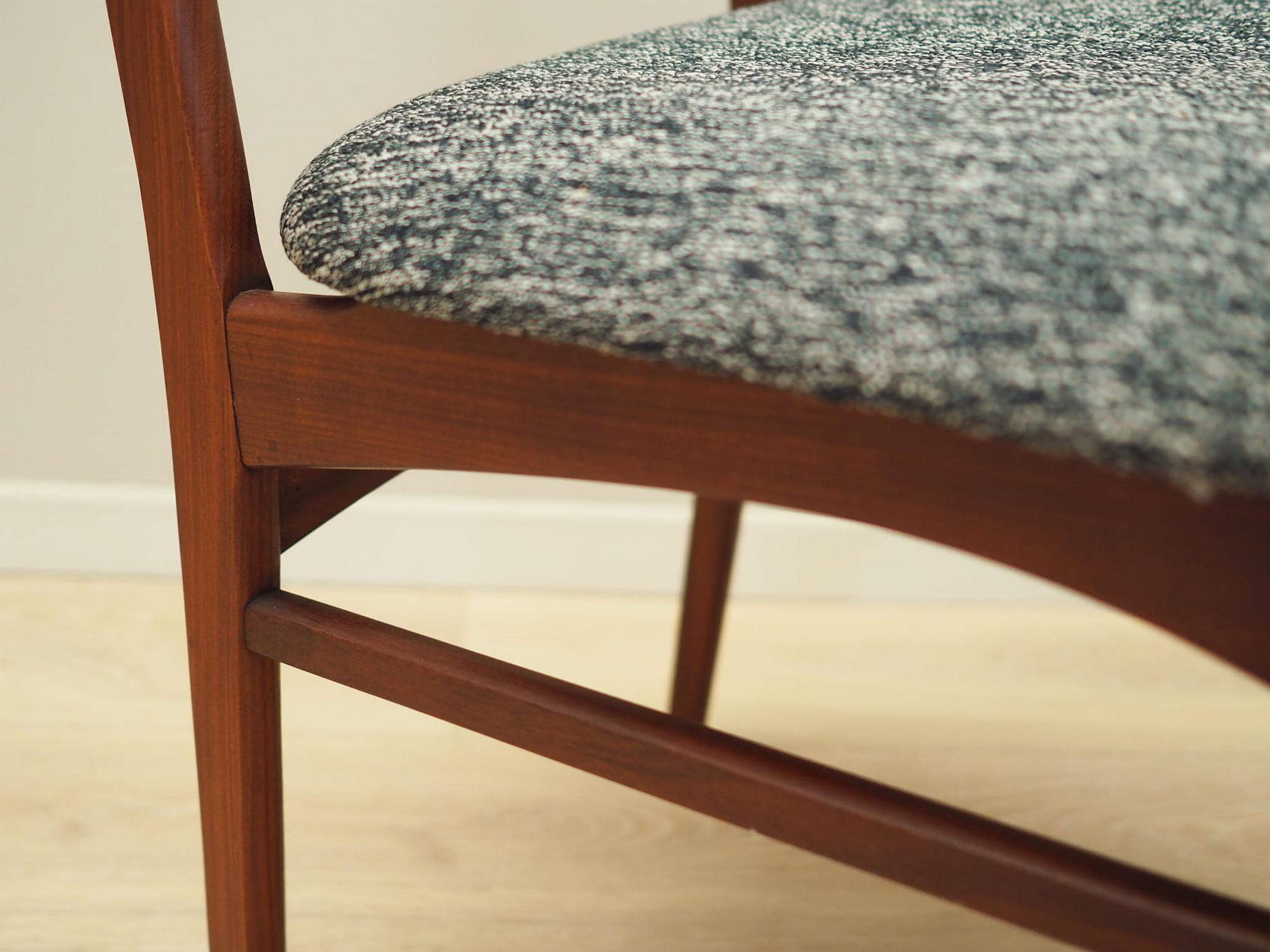 4x Vintage Dining Chair Teak Wood Textile Brown 1970s 12