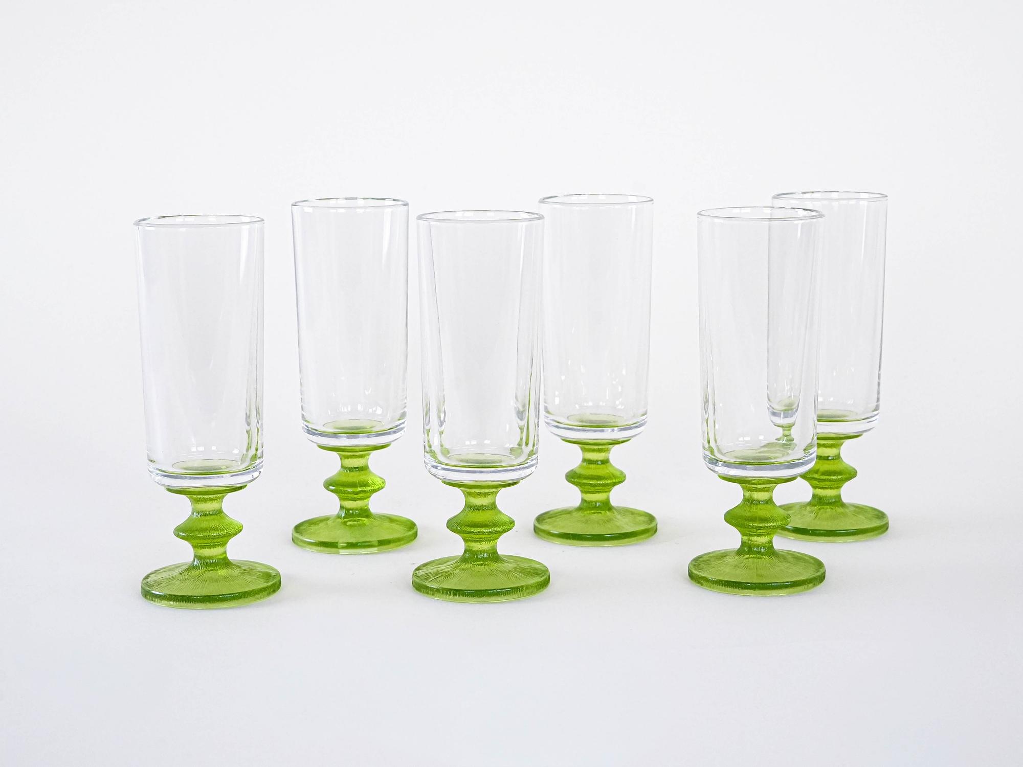 6er-Set Gläser Transparent Grün 1970er Jahre 3