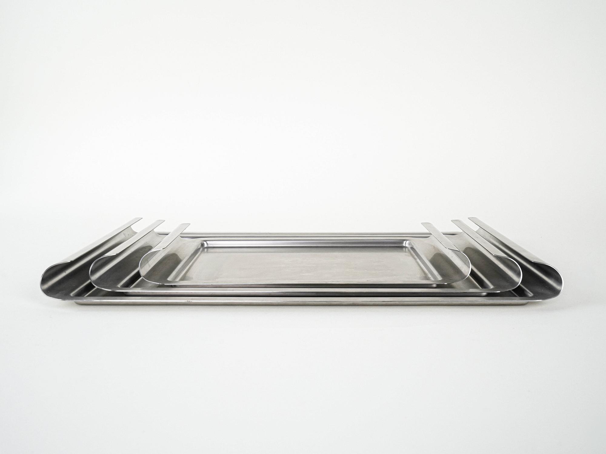 Set of 2 Stainless Steel Trays 1970s 1