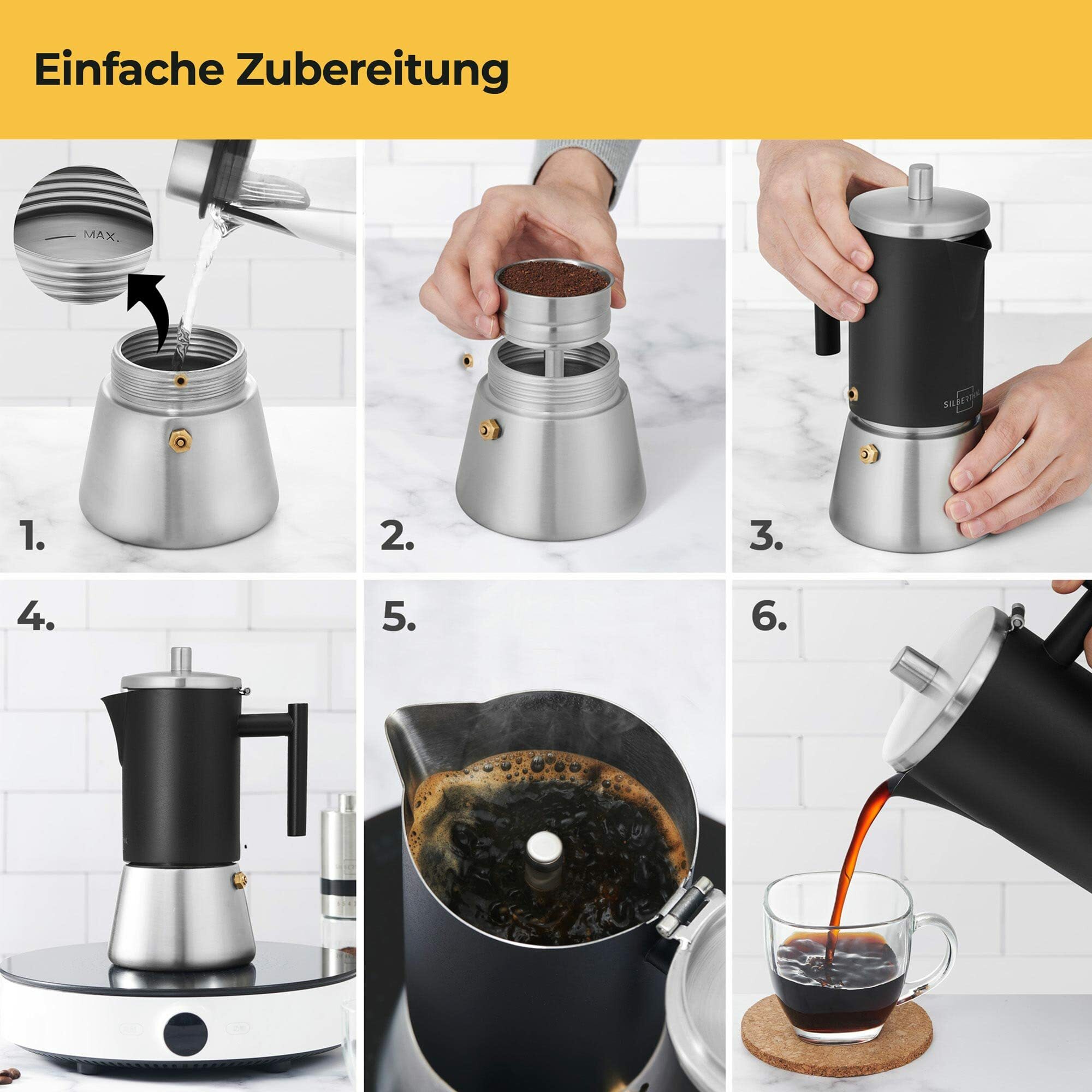 Espressokocher Edelstahl Silber 300 ml 1