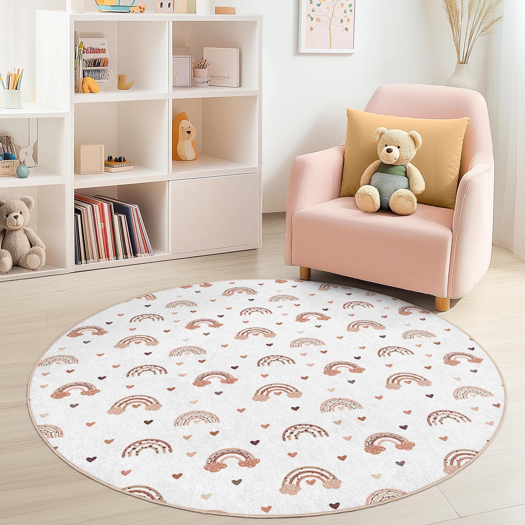 Rainbow and Heart Children's Rug Multicolor Ø150cm 2
