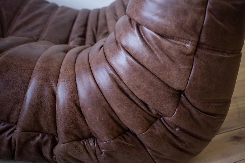 Togo Sofa 3-seater Pull-Up Leather Walnut Brown 7