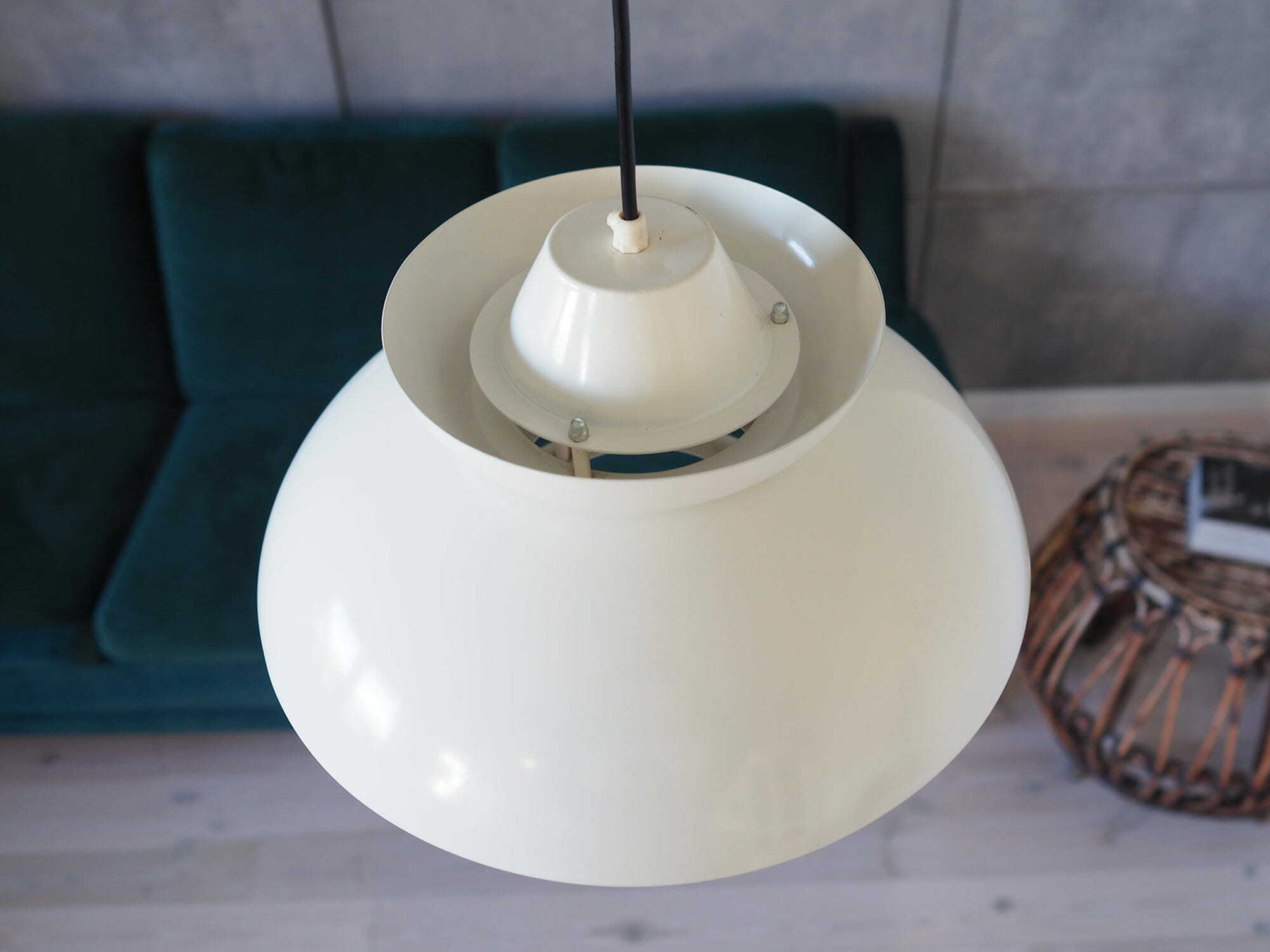 Vintage pendant lamp metal white 1970s 2
