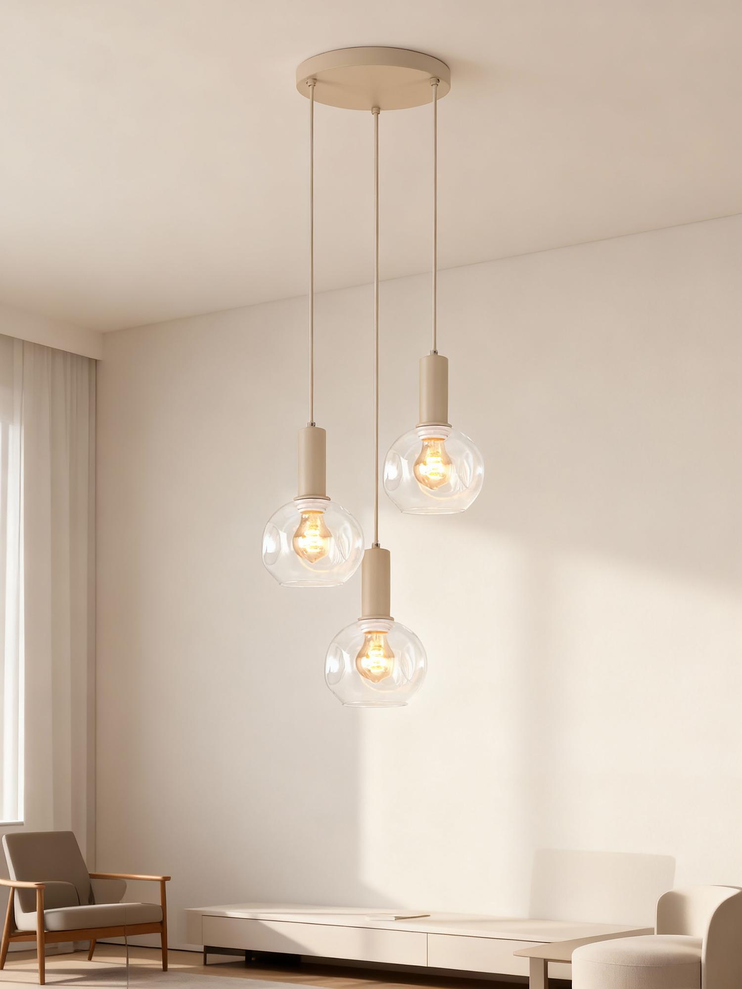 3-Flammig Bilman Pendelleuchte Gusseisen Klarglas Beige 2