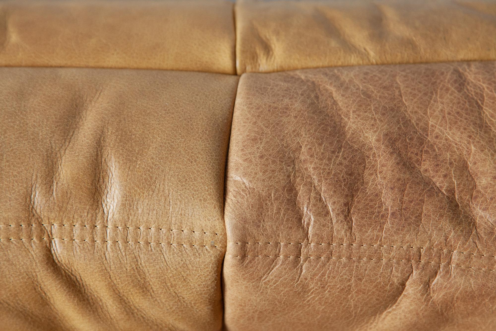 Togo Sectional Sofa Pull-Up Leather Camel Brown 9