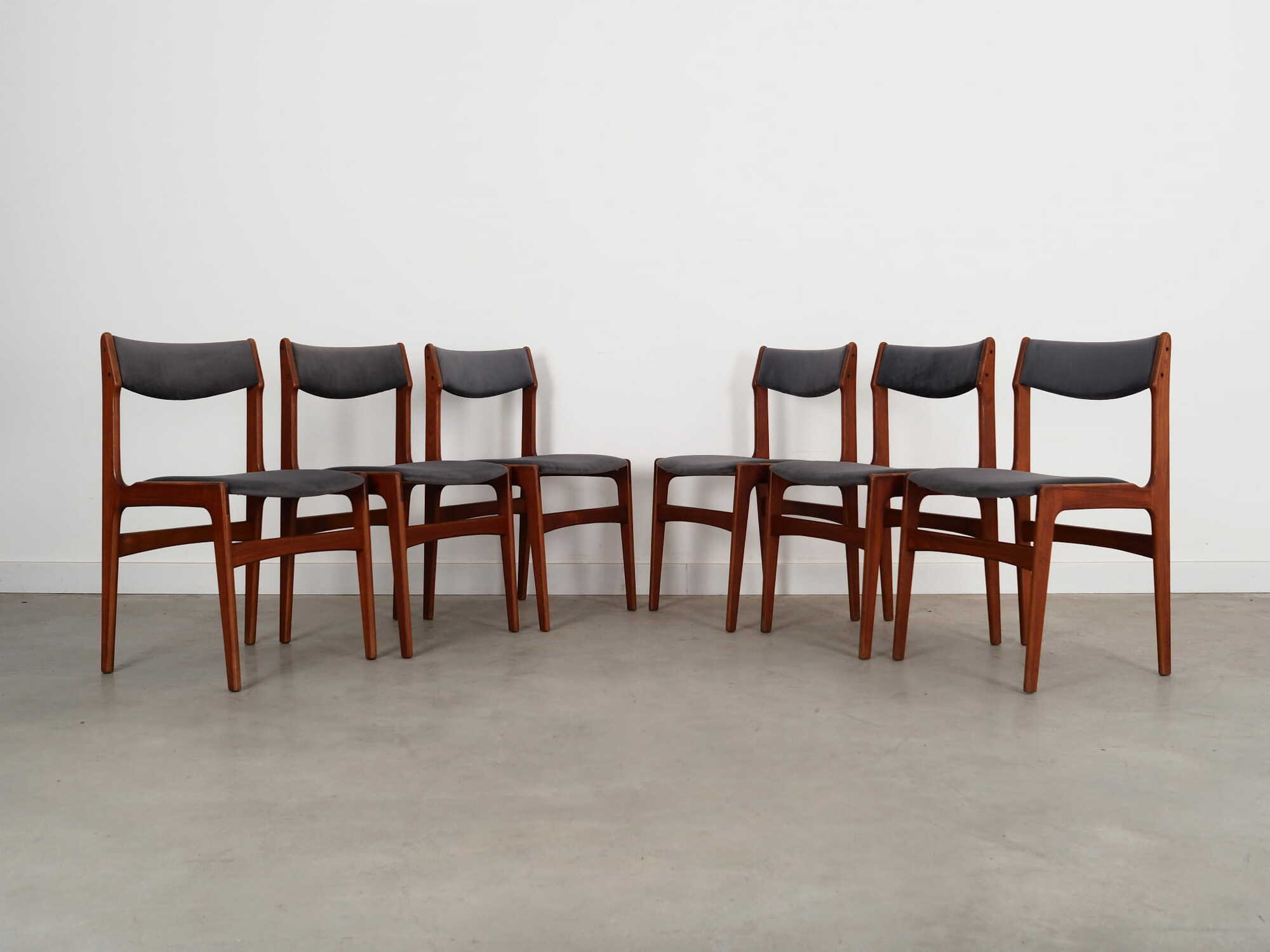 6x Chair Teak Velvet Brown 1960s 1