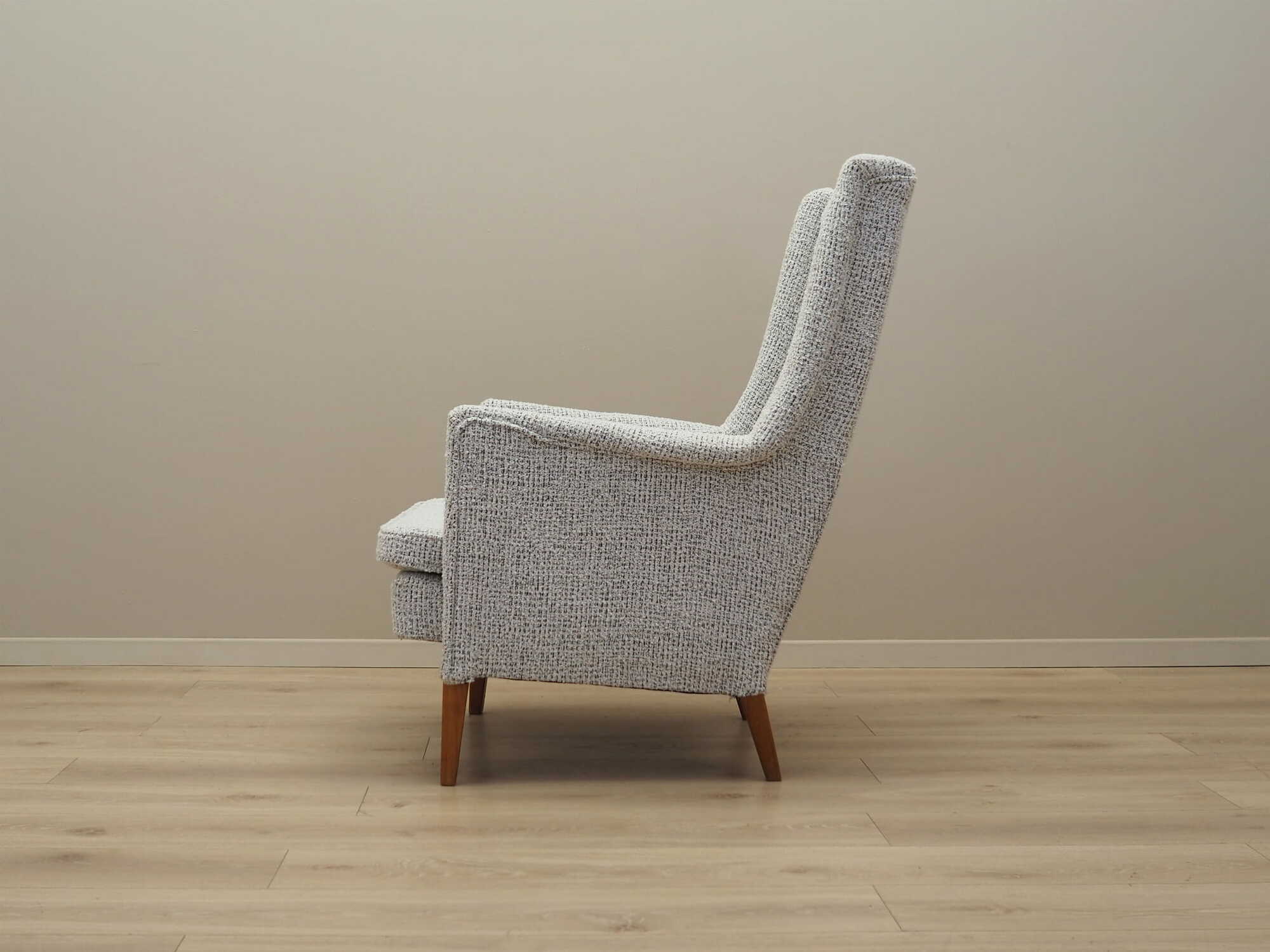 Vintage Sessel Holz Textil Grau 1960er Jahre 4