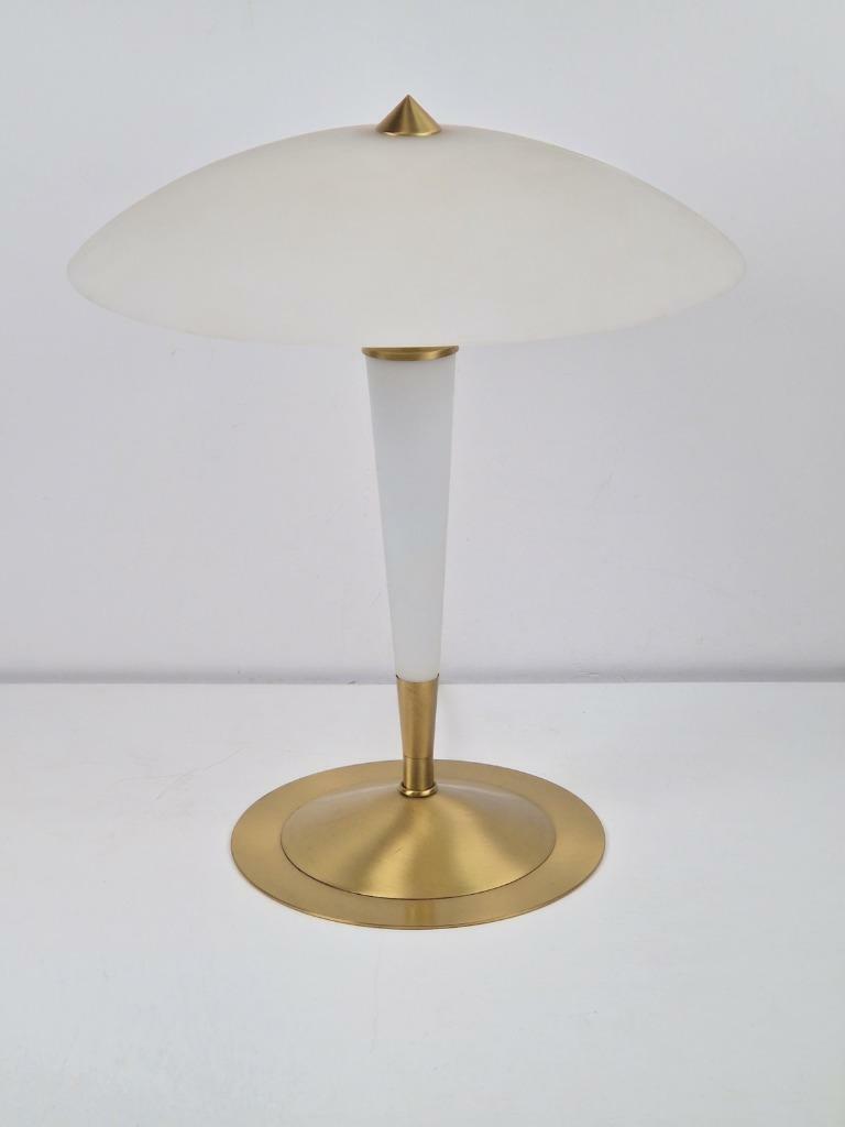 Vintage Tischlampe Milchglas Messing Weiß 3