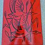 Vintage Wandfliese Keramik Ente Rot Schwarz 2