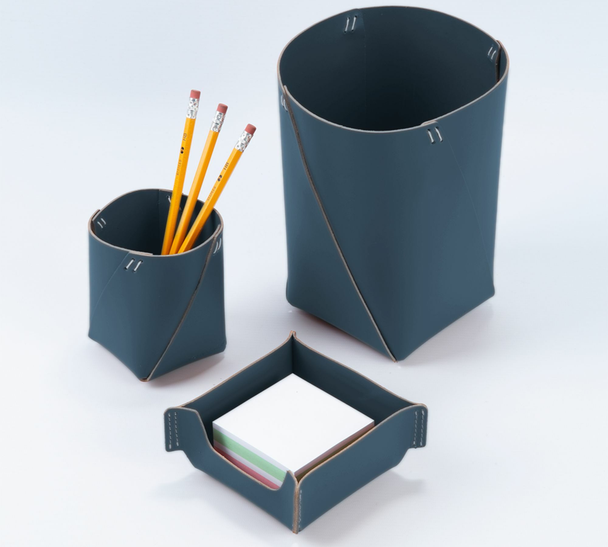 Stiftehalter 100% Recyceltes Leder Blau 4