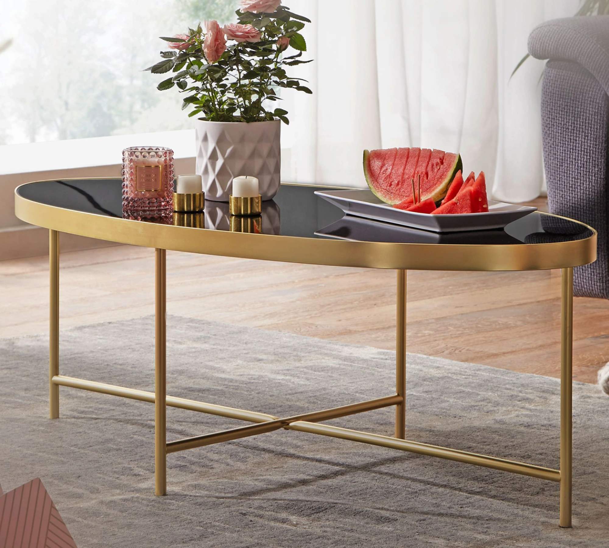 Couchtisch Glas Metall Schwarz Gold 3