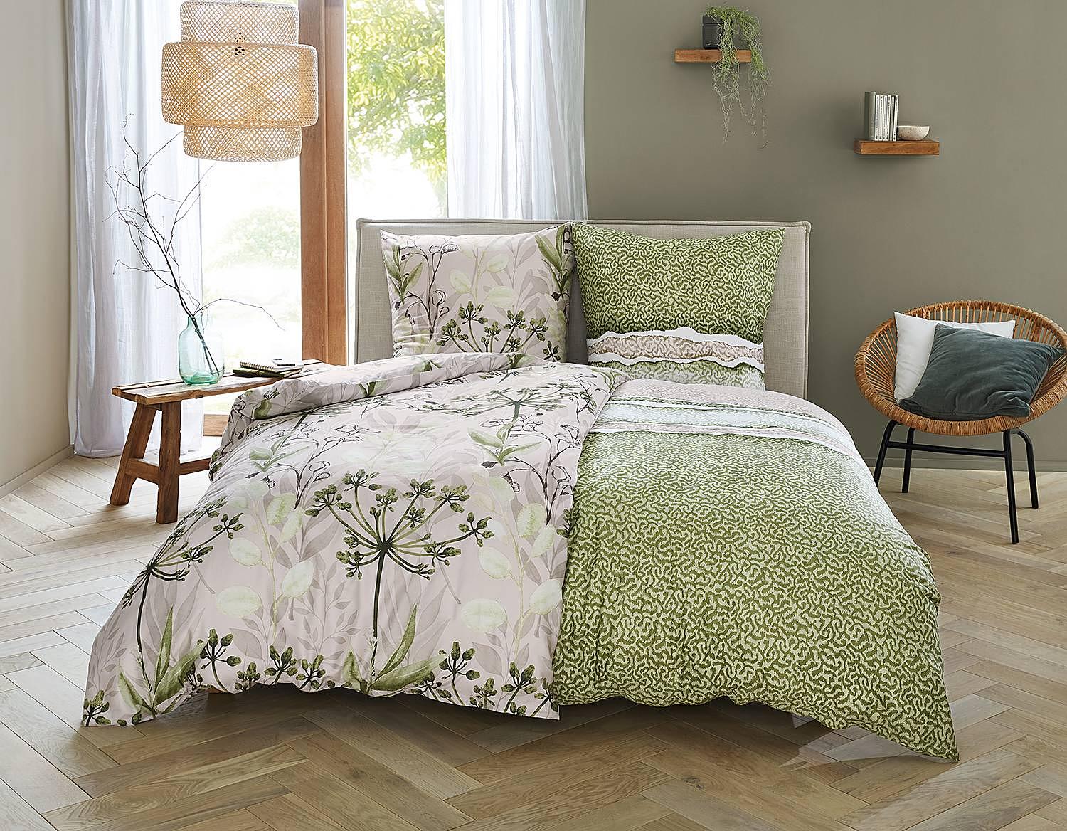 Lukardis Bettwäsche Baumwollsatin Olivgrün Beige 155x220cm 2