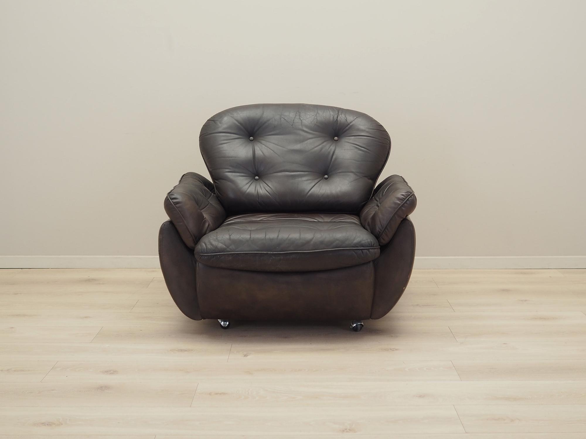 Armchair with casters, leather, brown, 1970s 1